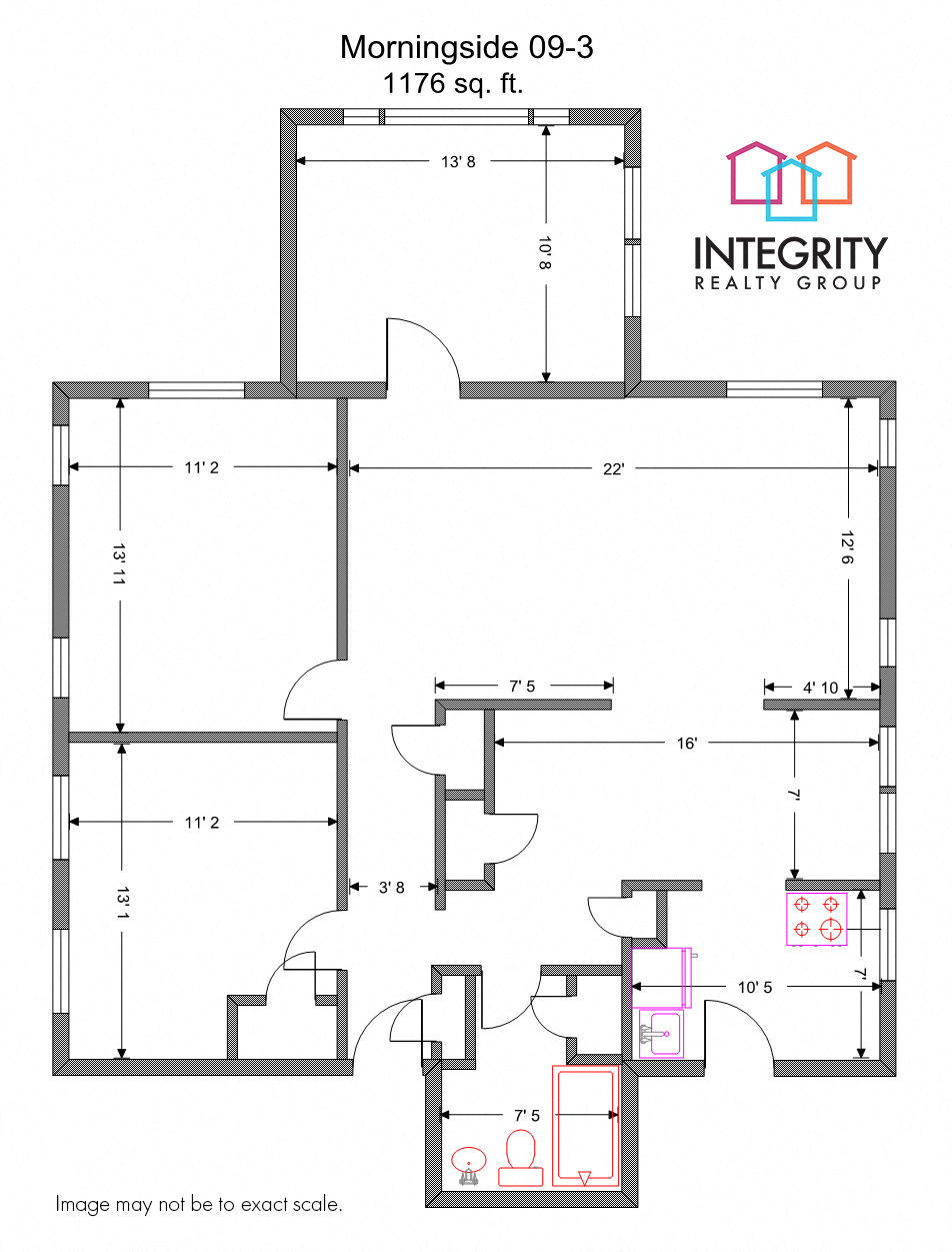 Floor plan for 3 beds, 1 bath, 1144 sqft
